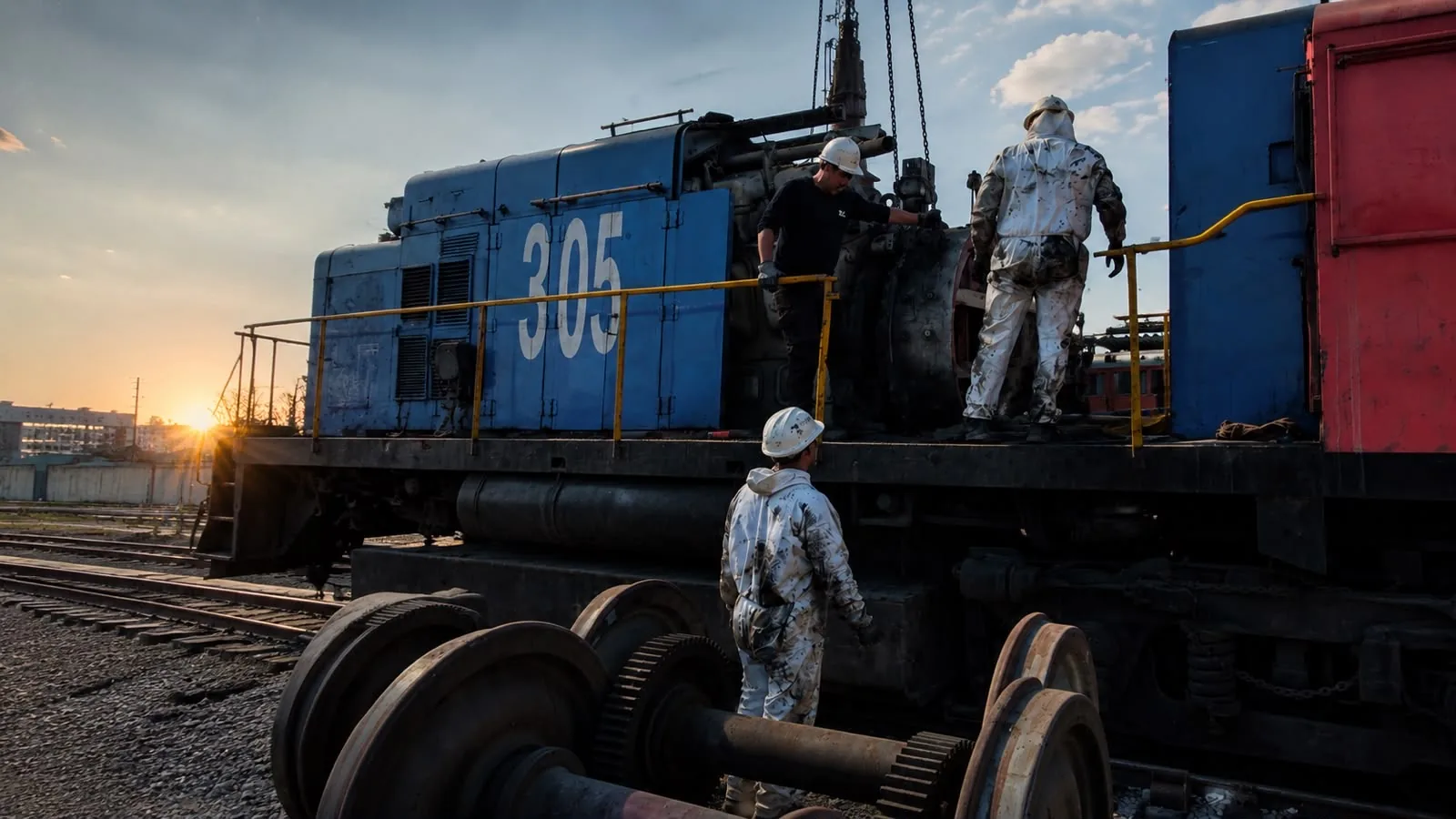 Locomotora de carga en operación tras la mantención de sus equipos rotativos eléctricos